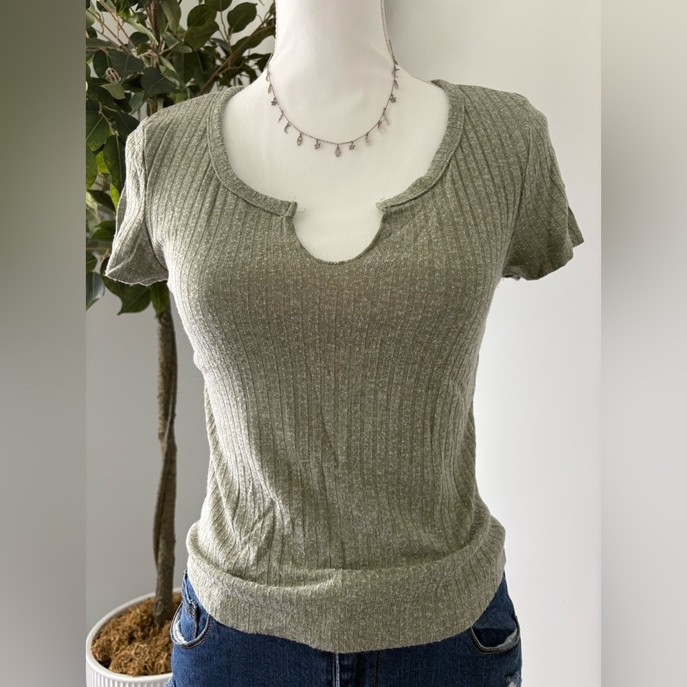 One Step Up Green V Short Sleeve Tee